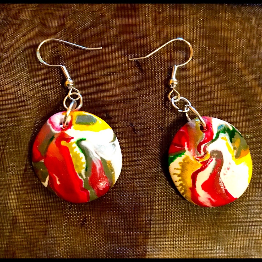 Swirl disc polymer clay earrings